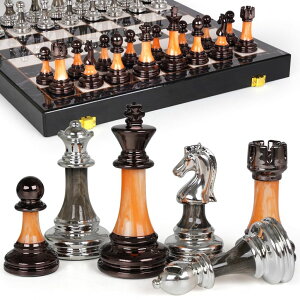 `FXZbg 15" Large Chess Set for Adults Kids with Weighted Acrylic Chess Pieces 3.5" King & Portable Folding Marbling Wooden Chess Board Travel Chess Sets Family Board Game Gift ? Elegant Classic Chess Game ysAiz