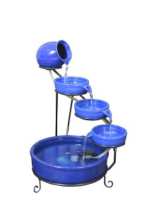 K[f  CeA u^  ̃IuWF EH[^[tH[t@Ee ASC Cascade Ceramic Solar Water Fountain Bowls 5 Tierd with Panel Pump Cascading Garden Decoration Bird Iron Frame (Blue Daytime) 
