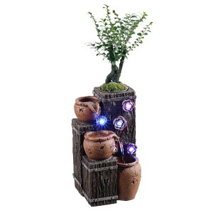 卓上 噴水 滝のオブジェ テーブルトップファウンテン インテリア噴水 MAOCHI Tabletop Water Fountain,Woodgrain Succulent Growing Fountain with 5 LED Color Changing Lights, Meditation Desk Water Decorative Home Decor,Office Deco