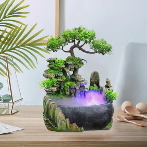   ̃IuWF e[ugbvt@Ee CeA 11" Mini Desktop Waterfall Bonsai Rock Fountain with LED Lights and Atomizer - Artificial Tabletop Decor, Small Rockery Fountain with Air Purifying & Humidifying