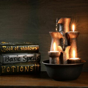   ̃IuWF e[ugbvt@Ee CeA Tabletop Fountain 3 Candles, Indoor Waterfall Fountain for Meditation, Desktop Waterfall Fountain 3 Tiered, Resin Room Decor for Office Home Relaxaion, Housewarm