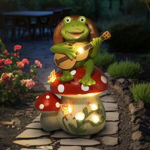 K[fCgLED\[[Cg \[[p[ ArtTerpnica Solor Frog Garden Statue for Outdoor Decor, Cute Frog Sitting on Mushroom Figurine with 6 Led Lights, Outside Decorations for Yard Lawn Patio - Gifts for Women Mom Grandma y
