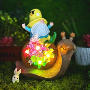 K[fCgLED\[[Cg \[[p[ Etlemonde Garden Gnome Snail Decor Outdoor Statue Solar Decoration with LED Light Cute Resin Gnome Sculpture Succulent Flower for Patio Lawn Garden ysAiz