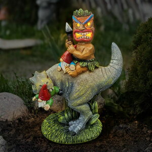 K[fCgLED\[[Cg \[[p[ OAWPKY Solar Garden Outdoor Sculpture Tiki Warrior Riding Dinosaurs Porches, Gardens, Courtyards, Outdoor Lawn Decoration Dinosaur Solar Lights - Special Garden Gifts ysAiz