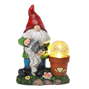 �K�[�f�����C�gLED�\�[���[���C�g �\�[���[�p���[ Ovewios Garden Gnome Statue, Resin Pots with Crack Ball Gnome Figurine with Solar Lights for Porch Patio Yard Outdoor Decor �y���s�A���i�z