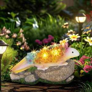 K[fCgLED\[[Cg \[[p[ Dokscdlo Solar Garden Outdoor Statues Axolotl with Succulent and 4 LED Lights - Lawn Decor Salamander Statue for Patio, Balcony, Yard Ornament and Unique Housewarming Gifts ysA
