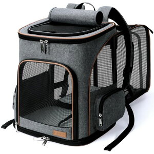 �C���R ���� �o�[�h �g���x���L�����A�[ Large Cat Backpack Expandable Pet Carrier Backpack, Lekereise Dog Backpack Carrier for Small Dogs and Medium Cats, Grey �y���s�A���i�z