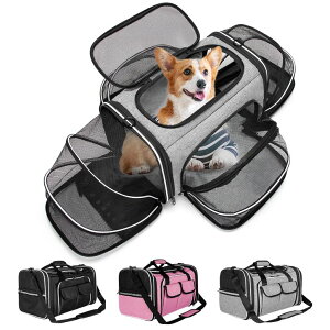 �C���R ���� �o�[�h �g���x���L�����A�[ Estarer Soft Sided Pet Carrier Airline Approved, 4 Sides Expandable Collapsible Cat Carrier with Pockets & Removable Fleece Pad, Travel Carrier Bag for Cat Dog & Small Animals (Grey) �y���s�A���i