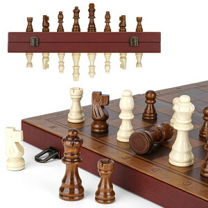 `FXZbg Strong Magnetic Chess Set for Adults & Kids, 15.4" Leather Chess Board & Handcrafted Wooden Chess Pieces with Storage Slots, Portable Travel Chess Game for Beginner and Professional ysAiz