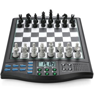 `FXZbg Talking Chess Academy Electronic Chess Board, Smart Chess Board with Voice Teaching System, Computer Chess Game with Strong Magnetic Pieces, 1-2 Player, Electronic Chess Set - Simple Portable Travel ysAiz
