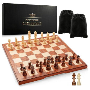 �`�F�X�Z�b�g FanVince Chess Set 15 Wooden Board Game - Wood Sets with 2 Storage Bags and 2 Extra Queens - Gifts Box for Men Dad �y���s�A���i�z