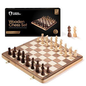 �`�F�X�Z�b�g Chess Armory Wooden Chess Set 15 Inch Portable Travel Chess Board Game for Adults and Kids with Extra Queen Piece and Storage Box �y���s�A���i�z