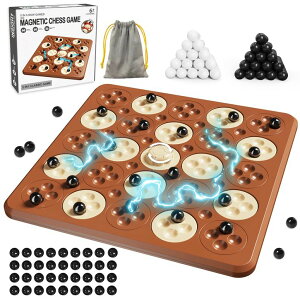 `FXZbg Magnetic Chess Game, Magnet Game, Magnetic Board Game for Kids Adults Family Game Night, 2 in 1 Multiplayer Magnetic Chess Game with 36 Stones & Connect-5-Piece Game, Magnetic Chess Set Gift(Brown) ysAiz
