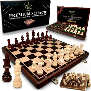 `FXZbg Magnetic Wooden Chess Set, 15 Inches Chess Set Board Games, Foldable Chess Board Game, Handmade Portable Travel Chess Game, Chess Set for Begginers and Pros ysAiz