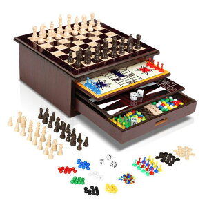 `FXZbg Bundaloo 10-in-1 Classic Wooden Board Game Set ? Chess, Checkers, Backgammon, and More ? Premium Multi-Game Collection with Built-in Storage (10 in 1) ysAiz