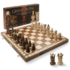 `FXZbg Wegiel Grand Royal Wooden Chess Set for Adults and Kids - Luxury Chess Set, Handcrafted from Premium Beech and Birch Wood - Unique Folding Design with Chess Piece Storage ysAiz