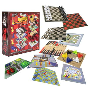 `FXZbg Gamie 10 in 1 Board Game Set, Travel-Friendly Family Board Game Set with Backgammon, Chinese Checkers, Snakes and Ladders, Game of The Goose, Sorry, Draught, Racing, Chess and More ysAiz