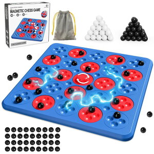 `FXZbg Magnetic Chess Game, Magnet Game, Magnetic Board Game for Kids Adults Family Game Night, 2 in 1 Multiplayer Magnetic Chess Game with 36 Stones & Connect-5-Piece Game, Magnetic Chess Set Gift (Blue) ysAiz