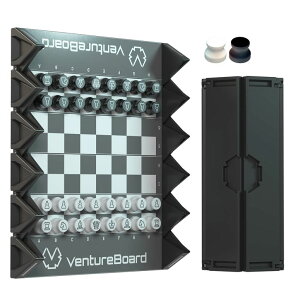 `FXZbg VENTUREBOARD 6 Inches Magnetic Unique Chess Set Board Game - 2 Extra Queens - Folding Board, Portable Travel Chess Board Game Pieces - Black/Grey ysAiz