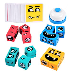 �`�F�X�Z�b�g Wooden Face Changing Magic Cube Building Blocks Game Matching Expression Puzzle Toy Board Games for Family Night, Match Puzzles Geometric Educational Toys for Kids and Adults �y���s�A���i�z