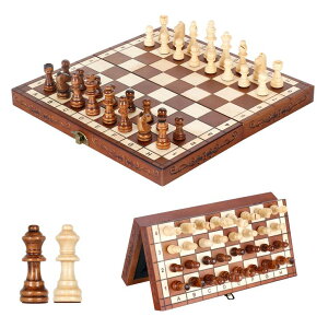 `FXZbg Syrace Magnetic Chess Set Board Games, Wooden Folding Hand Crafted Portable Travel Chess Board Game Sets with Game Pieces & Storage Slots ysAiz