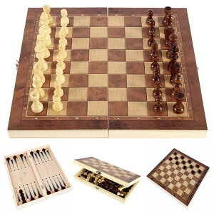 `FXZbg Chess Set,Folding Storage Wooden Chess Board Sets,17" Wooden Chess,3 in 1 Chess Board Game for Adults and Kids (Chess,Backgammon,Checkers) ysAiz
