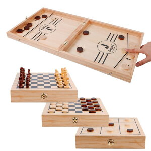 チェスセット Juegoal 4-in-1 Wooden Fast Sling Puck Set for Kids and Adults, Chess, Checkers, Tic Tac Toe Games, Travel Portable Folding Tabletop Chess Board Game Sets, Interactive Families Toys 【並行輸入品】