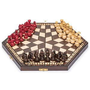`FXZbg Husaria Wooden Three-Player Chess - 12 Inches - with Foldable Board, Handcrafted Playing Pieces, and Felt-Lined Storage ysAiz