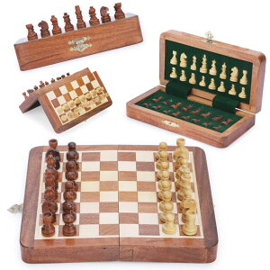 `FXZbg Ajuny Magnetic Travel Chess Set - Handcrafted Acacia Wood, Foldable Board with Elegant Storage Ages ysAiz