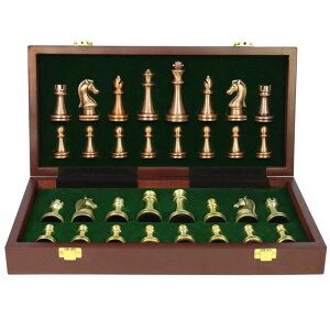 `FXZbg Auroal Chess Set, Large Metal Deluxe Chess, Chess Set for Adults Unique, Folding Wooden Chess Board, Educational Toys for Kids and Adults ysAiz