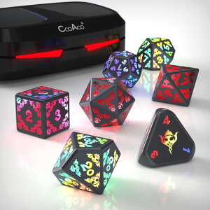 `FXZbg CooAoo Light Up DND Dice Set, Wireless Rechargeable Glowing Dice with Charging Box, 7 PCS Electronic Dice Set, LED RGB Polyhedral Role Playing D&D Dice for Dungeons and Dragons PRG MTG Games ysAiz