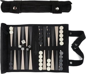 `FXZbg Sondergut Roll-up Portable Suede Backgammon Game Set - Ideal for RV Travel, Cruise, Airplane, Camping, Backpacking, Road Trips, Etc. Multiple Colors (Black) ysAiz