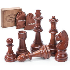 �`�F�X�Z�b�g Vamslove Wooden Chess Pieces Large 4.5'' King Set of 32 Luxury Staunton Wood Chessmen for Chess Game Board (Chess Pieces Only), Velvet Storage Bags Included �y���s�A���i�z