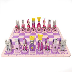 �`�F�X�Z�b�g Pink Chess Set Wooden with Board Educational Adults, Cartoon Board Game Cute �y���s�A���i�z
