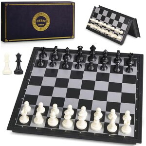 `FXZbg AMEROUS 10 Inches Magnetic Travel Chess Set with Folding Board - 2 Extra Queens - Storage for Pieces - Chess Board Gmaes for Beginner, Kids and Adults ysAiz