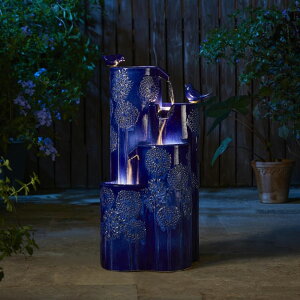 K[f  CeA u^  ̃IuWF EH[^[tH[t@Ee Glitzhome 31.75" H Outdoor Water Fountain with LED Lights and Pump, 4 Tier Dandelion Texture Vase Shaped Ceramic Floor Standing Foun