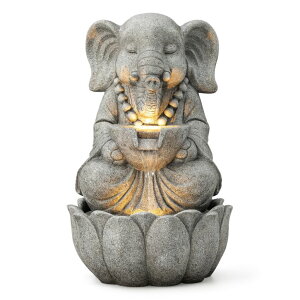 K[f  CeA u^  ̃IuWF EH[^[tH[t@Ee Glitzhome Outdoor Fountains and Waterfalls Zen-Style Concrete Resin Elephant Water Fountain with LED & Pump, Garden Patio Water Foun