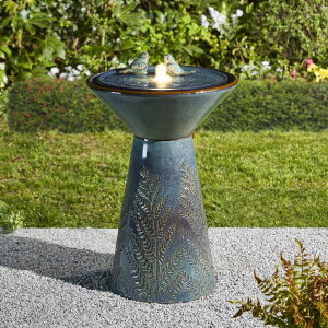 K[f  CeA u^  ̃IuWF EH[^[tH[t@Ee Glitzhome 27.5" H Outdoor Garden Water Fountain with LED Light and Pump, Turquoise Two Birds Embossed Pattern Pedestal Ceramic Floor