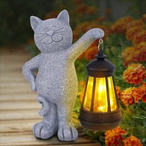 �K�[�f�����C�gLED�\�[���[���C�g �\�[���[�p���[ Cikoube Solar Cat Outdoor Statues for Garden, Yard Art Lawn Ornaments Porch Patio Balcony Home House Outside Decor Cat Solar Light Valentines Day Gifts for Grandma Mom Women �y���s�A