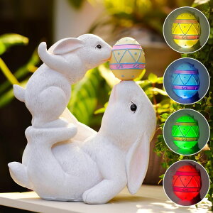 K[fCgLED\[[Cg \[[p[ Solar Garden Outdoor Statues Easter Bunny Decor with Egg and 4 Color LED Lights ? Garden Rabbit Statue Outdoor Yard decorations for Patio,Lawn,Ornaments ? Unique Easter Gifts for Bir y