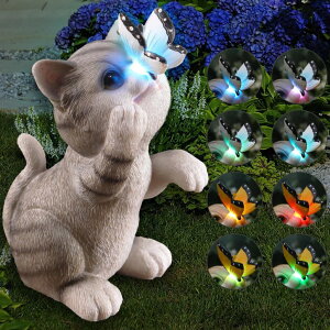 �K�[�f�����C�gLED�\�[���[���C�g �\�[���[�p���[ halp?ssfm Cat Garden Statue Outdoor Solar Decorations Butterfly Light Figurine Color Changing LED Lights Resin Sculpture Art Decor Patio Lawn Yard Housewarming Gifts for Women Grandma �y
