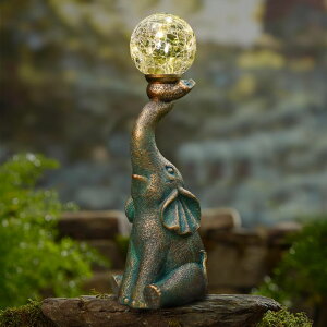 K[fCgLED\[[Cg \[[p[ MININOVA Garden Decor Outdoor Statues Elephant with Cracked Glass Ball, Cute Solar Figurine for Patio, Lawn, Yard Art Ornament Decorations (8 LED Lights) ysAiz