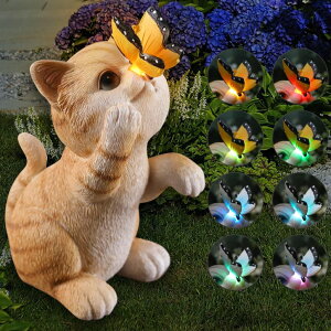 K[fCgLED\[[Cg \[[p[ halp?ssfm Solar Garden Statue Cute Cat Figurine Fun Color Changing LED Butterfly Light Outdoor Decor Waterproof Resin Sculpture Patio Lawn Art Housewarming Gifts for Cat Lovers Women y