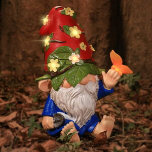 K[fCgLED\[[Cg \[[p[ CALMMIND Solar Gnomes Garden Statues for Outside - 10.2" Solar Garden Gnomes Statues - Garden Gnomes Outdoor Statues for Garden Decor with 7 LED Lights and Butterfly - Housewarming Gif y