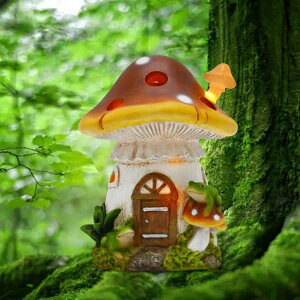 K[fCgLED\[[Cg \[[p[ Juliahestia Mushroom Garden Decor Solar Powered Statue Outdoor Fairy House Light Yard Cottage Core Outside Decorations Lawn Ornament with Frog Landscape LED Figurines Decorative ys