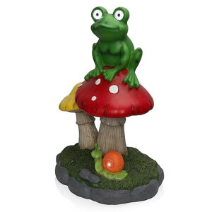 K[fCgLED\[[Cg \[[p[ Alpine Corporation ZEN390SLR-L Frog on Mushroom Statue with LED Lights, Solar-Powered LED Frog Garden Statue, 24" H, Green ysAiz