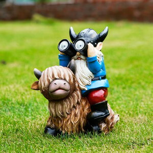 K[fCgLED\[[Cg \[[p[ Joint Honglin Garden Gnome Statues Resin Gnome Sitting on Highland Cow Solar Lights Outdoor Telescope Gnome Gifts for Yard, Patio Decor Gift(Cow Gnome) ysAiz