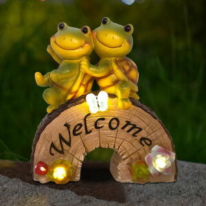 K[fCgLED\[[Cg \[[p[ Attivolife Garden Statue Turtle Welcome Decor, Outdoor Solar Light Cute Succulent Frog Face Figurines LED, Patio Lawn Porch Yard Balcony Decor, Unique Housewarming Birthday Gift for Mo y