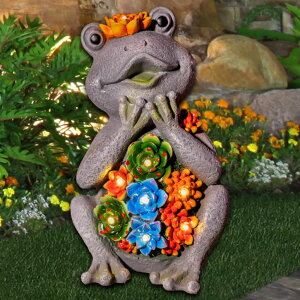 K[fCgLED\[[Cg \[[p[ Frog Solar Figurine Light Statue Outdoor Gardening Gifts Decoration Garden Frogs Yard Decor Lamp With 8 Led Lights And Succulent Waterproof Patio Lawn Decor Housewarming Frog Gifts For y