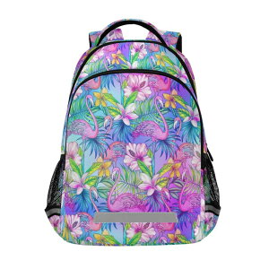 �C���R ���� �o�[�h �g���x���L�����A�[ MNSRUU School Backpack with Chest Strap, Flamingo Tropical Bird Flower Laptop Backpack One Size �y���s�A���i�z